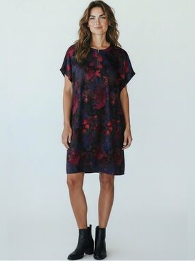H by Halston modern short sleeve abstract print pockets tunic dress large